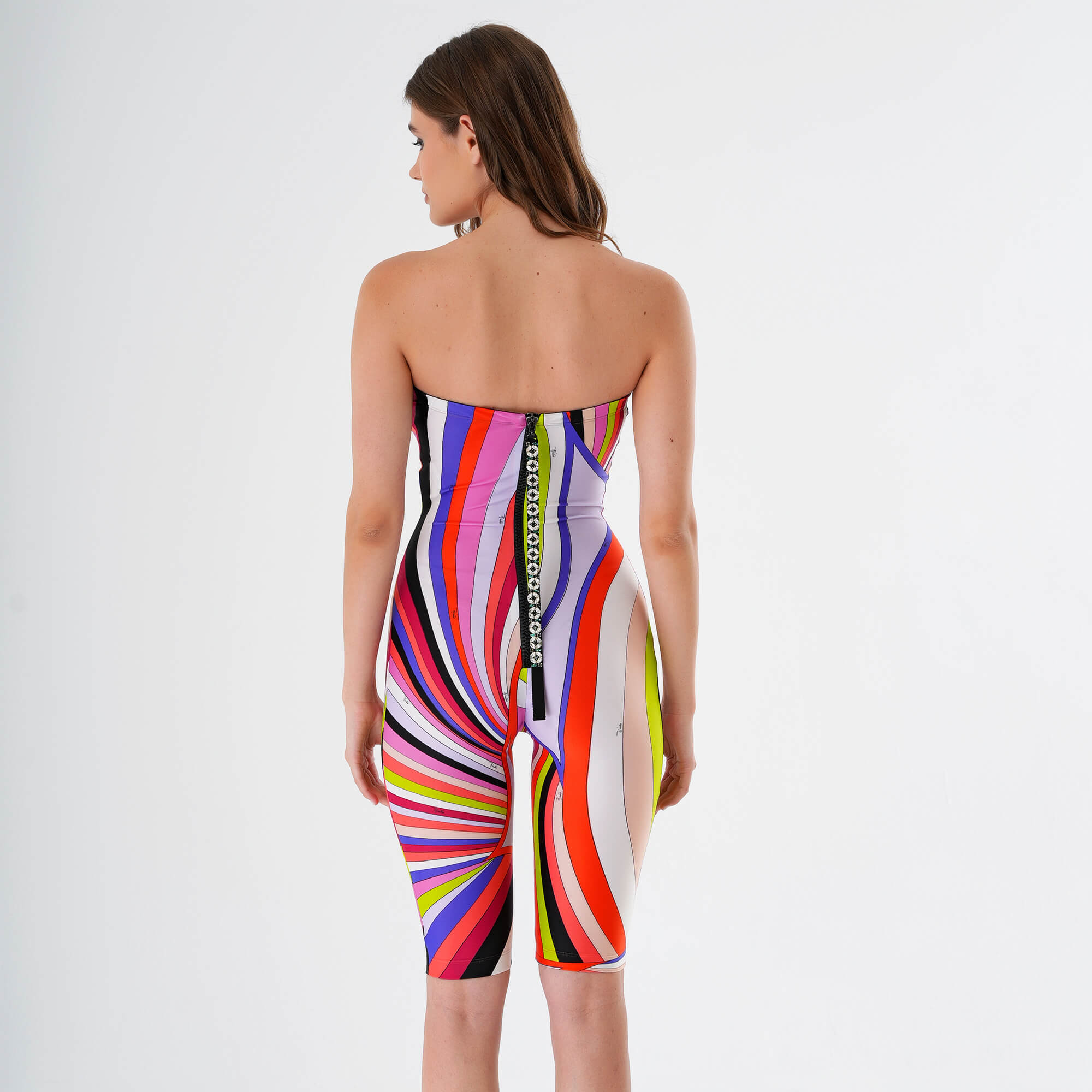 Emilio Pucci-Iride/print bandeau jumpsuit w Embellished Zipper M //2